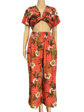 Load image into Gallery viewer, R91-TVNT8459 (Brick floral), Ladies Rayon Twist-V-Neck matching Top