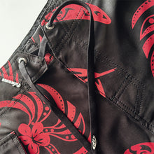 Load image into Gallery viewer, N90-B2104 (Black with red tribal), Men Microfiber Boardshort (4 - way stretch) - three pockets - Size 34‘ outseam is 22 inch.