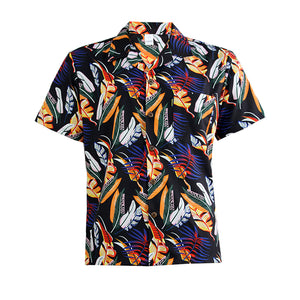 N90-AR23088/N90-TR23088 (Black With Orange Leaf), Men (92% polyester + 8% spandex) Aloha Shirt/Shorts/Set