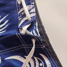 Load image into Gallery viewer, N90-B2119 (Navy with white tribal), Men Microfiber Boardshort (4 - way stretch) - three pockets - Size 34‘ outseam is 22 inch.