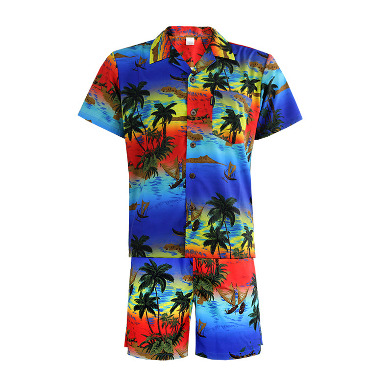 N90-AR23148/N90-TR23148 (Royal Blue Scenery), Men (92% polyester + 8% spandex) Aloha Shirt/Shorts/Set