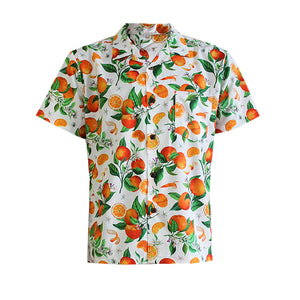 N90-AR23985/N90-TR23985 (White With Orange), Men (92% polyester + 8% spandex) Aloha Shirt/Shorts/Set