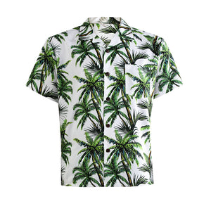 N90-AR23957/N90-TR23957 (White With Green Tree), Men (92% polyester + 8% spandex) Aloha Shirt/Shorts/Set