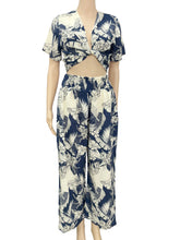Load image into Gallery viewer, R91-TVNT517 (Navy with cream floral), Ladies Rayon Twist-V-Neck matching Top