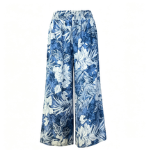 Load image into Gallery viewer, N91-P2627 (Denim blue floral), Ladies Crepe 100% Polyester Palazzo Pants with Smock Waist