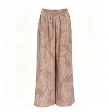 Load image into Gallery viewer, N91-P2579 (Mocha Leaf), Ladies Crepe 100% Polyester Palazzo Pants with Smock Waist