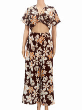 Load image into Gallery viewer, N91-P25797(Brown Hibiscus), Ladies 100% breathable polyester crepe Palazzo Pants with Smock Waist