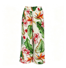 Load image into Gallery viewer, N91-P25758 (Beige Hawaiian Garden), Ladies Crepe 100% Polyester Palazzo Pants with Smock Waist