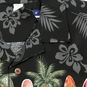 C90-A2007 (Black surfboard), Men 100% Cotton Aloha Shirt