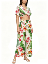 Load image into Gallery viewer, N91-P25758 (Beige Hawaiian Garden), Ladies Crepe 100% Polyester Palazzo Pants with Smock Waist