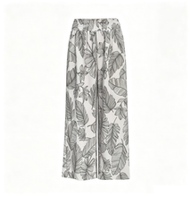 Load image into Gallery viewer, N91-P2590 (White Leaf), Ladies Crepe 100% Polyester Palazzo Pants with Smock Waist
