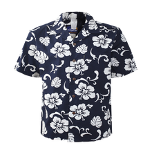 Load image into Gallery viewer, C90-A110N (Navy hibiscus)，Men 100% Cotton Aloha Shirt
