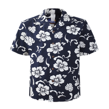 Load image into Gallery viewer, C90-A110N (Navy hibiscus),Men 100% Cotton Aloha Shirt