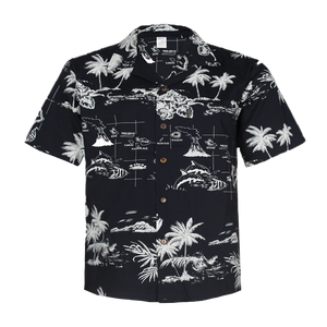 C90-A220N (Navy map), Men 100% Cotton Aloha Shirt