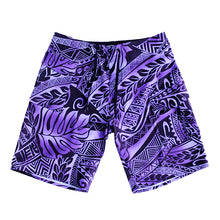 Load image into Gallery viewer, N90-B2403G (Purple tribal), Men Microfiber Boardshort (4 - way stretch) - Size 34‘ outseam is 22 inch.