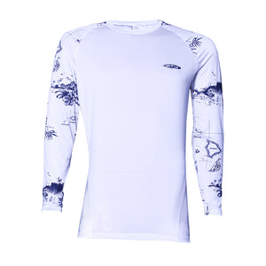 N90-RG290S (White map+white), Men UPF 50+ Sun Protection Outdoor Lightweight Long Sleeve Rash Guard Outdoor Surfing Shirt