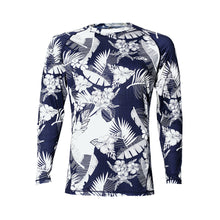 Load image into Gallery viewer, N90-RG517 (Navy with cream floral), Men UPF 50+ Sun Protection Outdoor Lightweight Long Sleeve Rash Guard Surfing Shirt