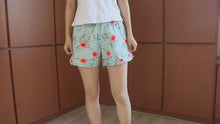 Load and play video in Gallery viewer, N91-CW9254 (Blue with pink hibiscus),  Ladies 4-way stretch comfort waist shorts
