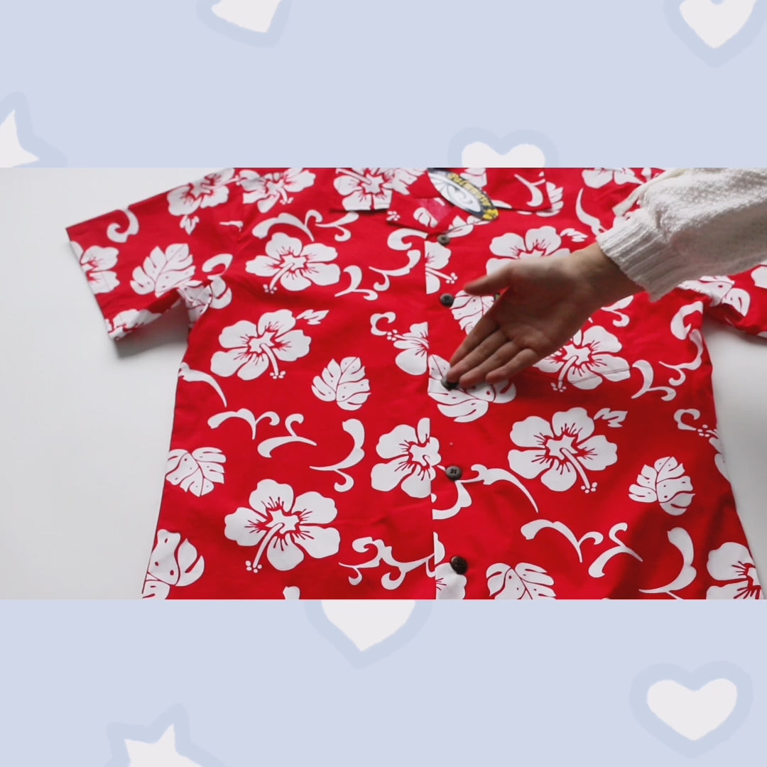 C90-A190 (Red hibiscus), Men 100% Cotton Aloha Shirt – Yuntech