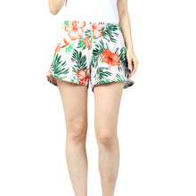 Load image into Gallery viewer, N91-CW9954 (White with orange hibiscus), Ladies 4-way stretch comfort waist shorts