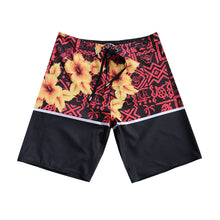 Load image into Gallery viewer, N90-B9048 (Hieroglyphics divid -crimson/onyx), Men Microfiber Boardshort - (4-way stretch) - one pocket - Size 34‘ outseam is 22 inch.
