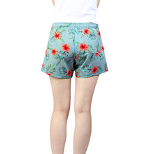 Load image into Gallery viewer, N91-CW9254 (Blue with pink hibiscus), Ladies 4-way stretch comfort waist shorts