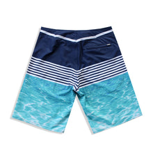 Load image into Gallery viewer, N90-B9159 (Stripe divide-navy/teal), Men Microfiber Boardshort (4 - way stretch) - three pockets - Size 34‘ outseam is 22 inch.
