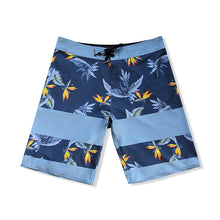 Load image into Gallery viewer, N90-B8168 (Bird of paradise divide-navy), Men Microfiber Boardshort-(4-way stretch) - one pocket - Size 34‘ outseam is 22 inch.