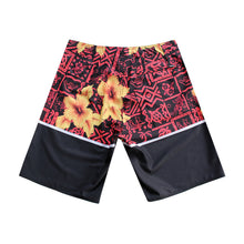 Load image into Gallery viewer, N90-B9048 (Hieroglyphics divid -crimson/onyx), Men Microfiber Boardshort - (4-way stretch) - one pocket - Size 34‘ outseam is 22 inch.