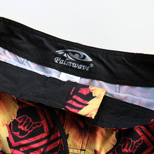 Load image into Gallery viewer, N90-B9048 (Hieroglyphics divid -crimson/onyx), Men Microfiber Boardshort - (4-way stretch) - one pocket - Size 34‘ outseam is 22 inch.