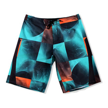 Load image into Gallery viewer, N90-B8508 (Quad sequence-teal/orange), Men Microfiber Boardshort- (4-way stretch) - one pocket - Size 34‘ outseam is 22 inch.