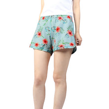 Load image into Gallery viewer, N91-CW9254 (Blue with pink hibiscus), Ladies 4-way stretch comfort waist shorts