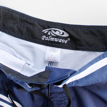 Load image into Gallery viewer, N90-B9159 (Stripe divide-navy/teal), Men Microfiber Boardshort (4 - way stretch) - three pockets - Size 34‘ outseam is 22 inch.