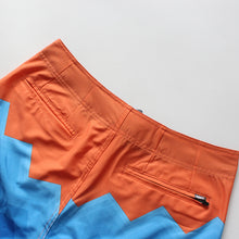 Load image into Gallery viewer, N90-B982 (Adjacent divide-apricot/bule), Men Microfiber Boardshort- (4-way stretch) - one pocket - Size 34‘ outseam is 22 inch.