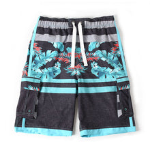 Load image into Gallery viewer, N90-T6057 (Green verdant stripe, cargo pockets), Men Microfiber Swimtrunk (4-way stretch)
