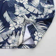 Load image into Gallery viewer, N90-P517 (Navy with cream floral), Men Microfiber Breathable Knitted Aloha Polo Shirt
