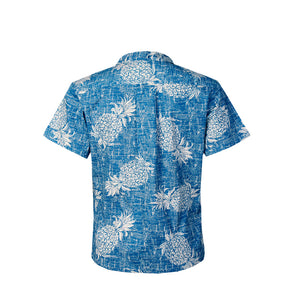 C90-A527 (Vintage blue pineapple), Men 100% Cotton Aloha Shirt