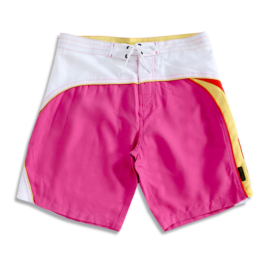 N91-B531 (Pink/white solid satin - 14 in. out seam), Ladies Microfiber boardshort