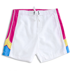 N91-B561 (White/pink solid satin-14 in.  out seam), Ladies Microfiber boardshort