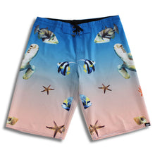 Load image into Gallery viewer, N90-B628 (Ocean life-blue), Men Microfiber Boardshort (4-way stretch) - two pockets - outseam is 22 inch in size 34