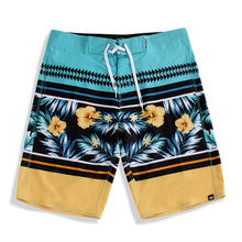 Load image into Gallery viewer, N90-B6508 (Verdant marking-cyan/yellow), Men Microfiber Boardshort (4-way stretch) - three pockets - Size 34‘ outseam is 22 inch.