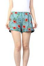Load image into Gallery viewer, N91-CW9254 (Blue with pink hibiscus), Ladies 4-way stretch comfort waist shorts