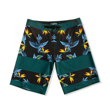 Load image into Gallery viewer, N90-B8058 (Bird of paradise divide-onyx/green), Men Microfiber Boardshort - (4-way stretch) - one pocket - Size 34‘ outseam is 22 inch.