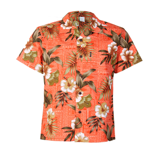 C90-A8459 (Brick floral), Men 100% Cotton Aloha Shirt