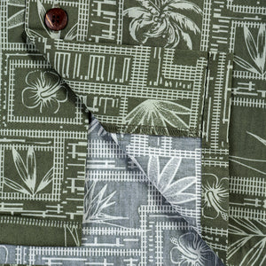 C90-A555 (Green Hawaiian), Men 100% Cotton Aloha Shirt