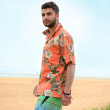 Load image into Gallery viewer, C90-A8459 (Brick floral), Men 100% Cotton Aloha Shirt