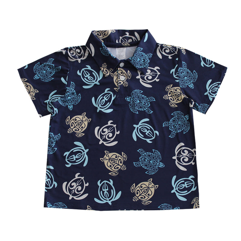 N20-P221277/N50-P221277(Turble with navy black ground), Boys Microfiber Breathable Knitted Aloha Polo Shirt