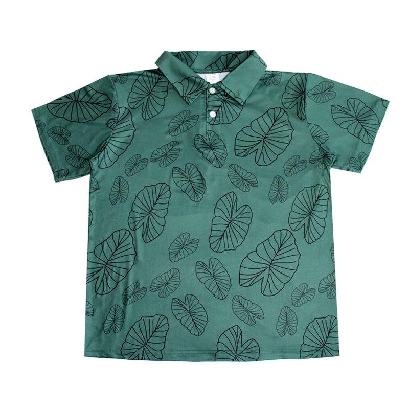 N20-P2250/N50-P2250 (Green with back kalo leaf), Boys  Microfiber Breathable Knitted Aloha Polo Shirt