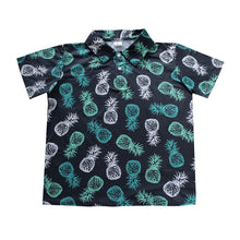 Load image into Gallery viewer, N20-P226926/N50-P226926 (Pineapple with charcoal background), Boys  Microfiber Breathable Knitted Aloha Polo Shirt
