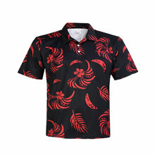 Load image into Gallery viewer, N90-P2104 (Black with red Tribal), Men Microfiber Breathable Knitted Aloha Polo Shirt